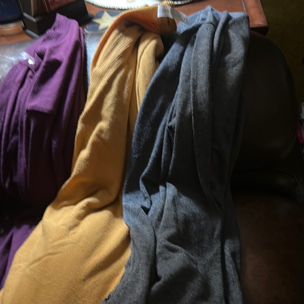 PLUM, MUSTARD AND GRAY CARDIGANS